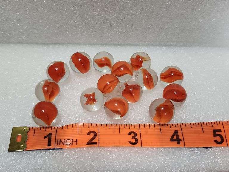 15 Vintage Orange Cats Eye Marbles