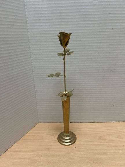 Gold-Tone Metal Rose Sculpture with Stand
