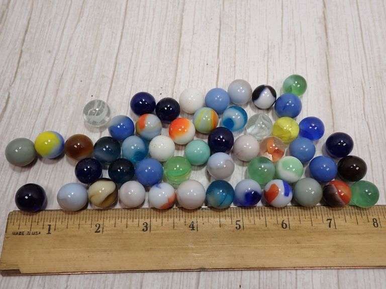 Old Multi-Colored Glass Marbles, Approx. 50 Pieces