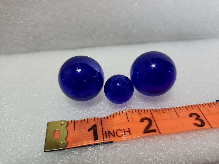 3 Vintage Cobalt Blue Marbles, Two Are Shooter Marbles