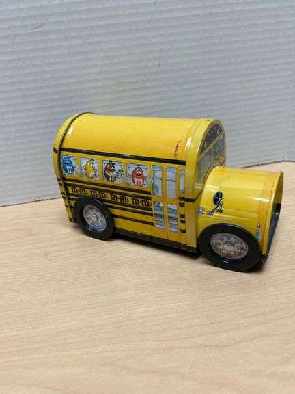 Yellow M&M’s School Bus Tin with Opening Back and Character Illustrations