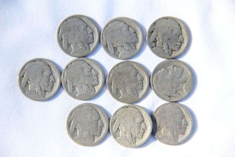 Lot of 10 unmarked Buffalo Nickels