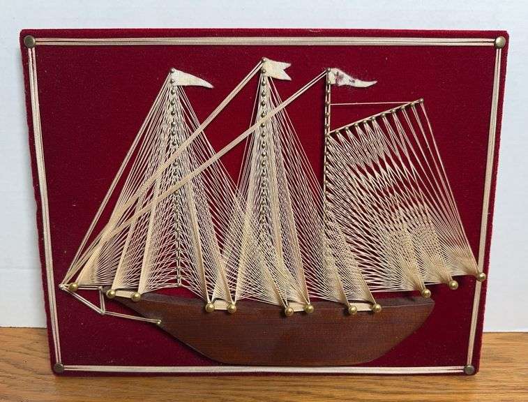 Vintage Red Velvet String Art Boat