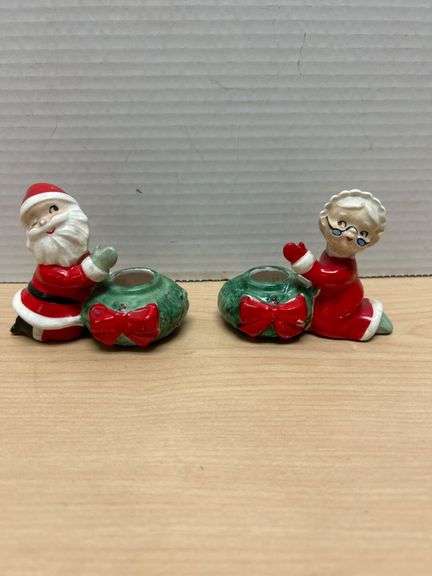 Leften Christmas Santa and Mrs. Claus Candle Holders, Marked Japan
