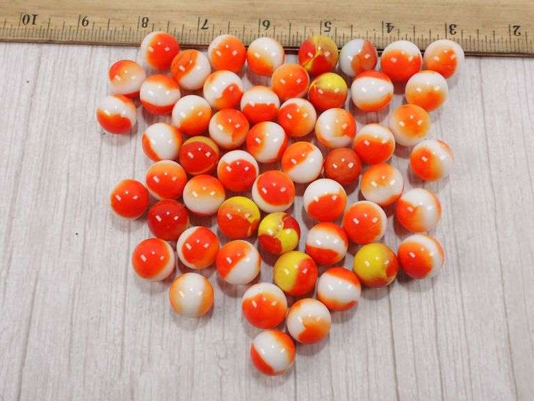 50 Vtg Akro agate marbles Popeye milk white Orange corkscrew Swirled Marbles