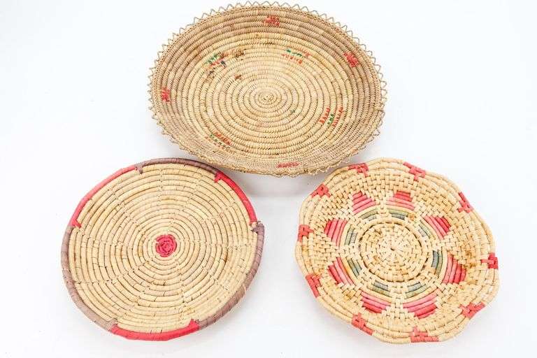 Three Coiled Sweet Grass Serving Trays