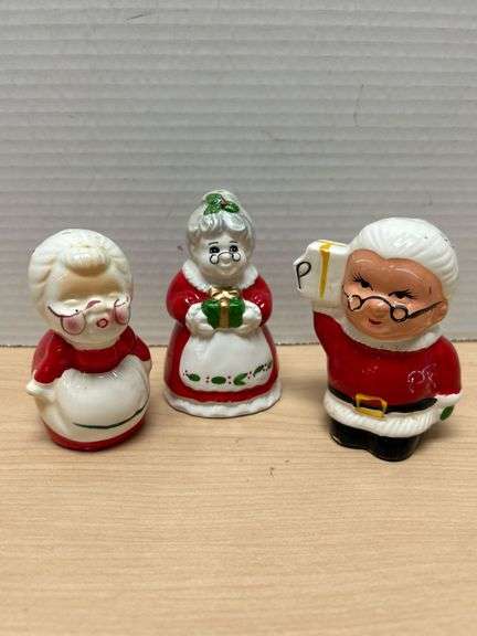 3 Santa and Mrs. Claus Ceramic Salt and Pepper Shakers, Made in Taiwan