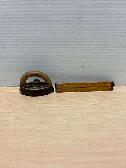 Vintage Wood-Handled Iron and Folding Ruler Measuring Tool