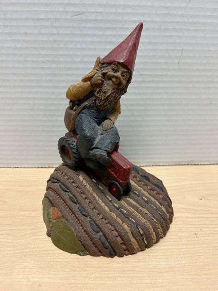 1987 EEIO Figurine of a Gnome on a Tractor With Copyright Mark and Detailed Base