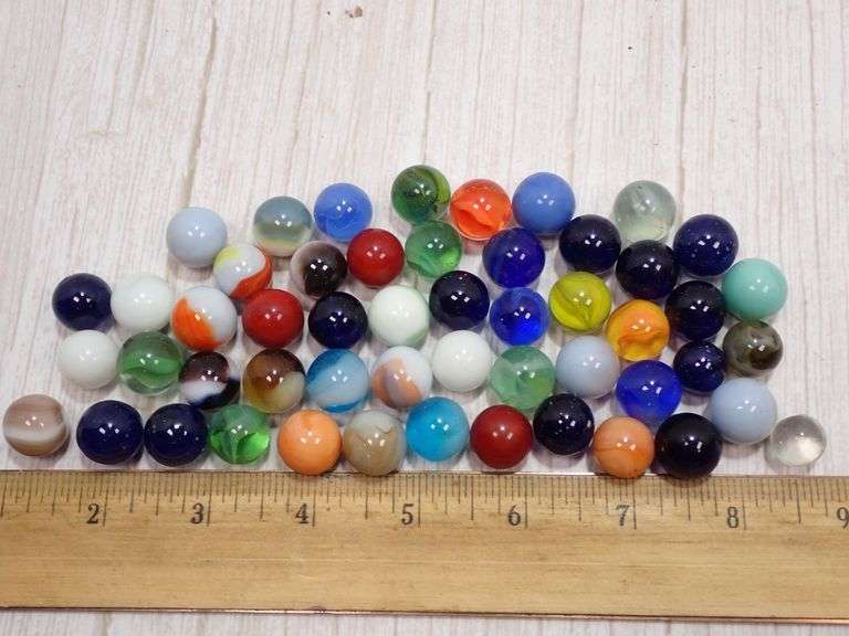 50 Old Glass Marbles with Multicolor Swirl Patterns
