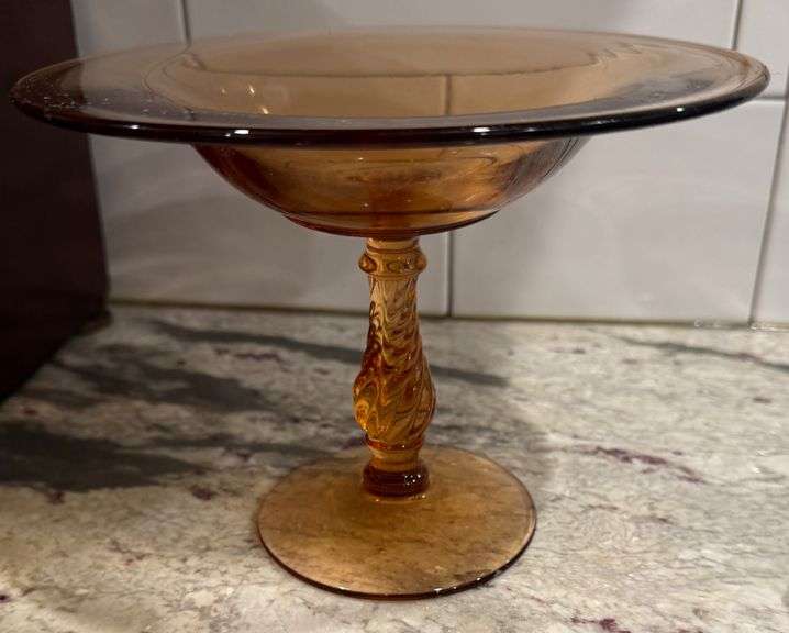 Beverly Amber by Fostoria Glass Swirl Stem Footed Compote