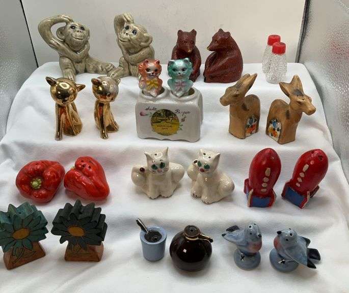 Vintage Salt and Pepper Shakers, Including Animals, Rocket Ships, Red Peppers and More