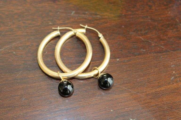 Gold & Onyx Hoop Earrings