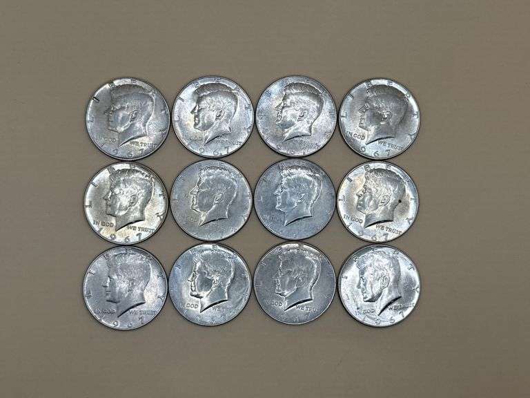 1967 Kennedy Half Dollars (40% Silver) – Lot of 12 Coins – U.S. 50¢ Pieces