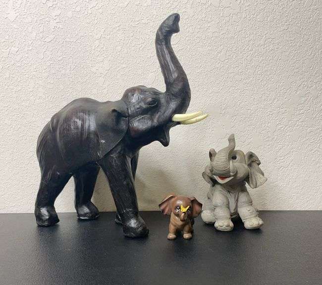 Lot of 3 Elephant Figurines – Josef Originals, Ceramic, and Carved Resin