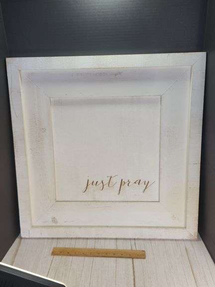 White Wooden Wall Decor with ‘Just Pray’ Text