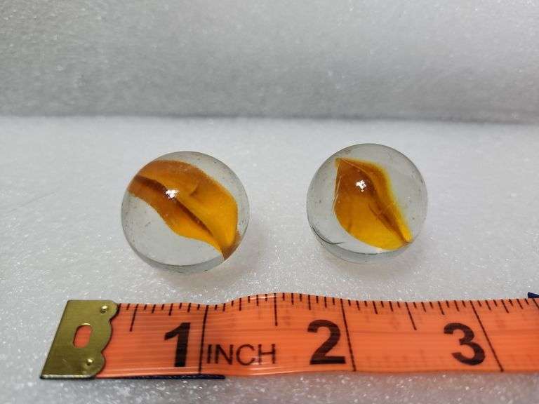 2 Vintage Orange Cats Eye Shooter Marbles