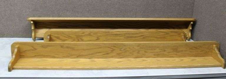 Three Oak Wall-Mounted Display Shelves