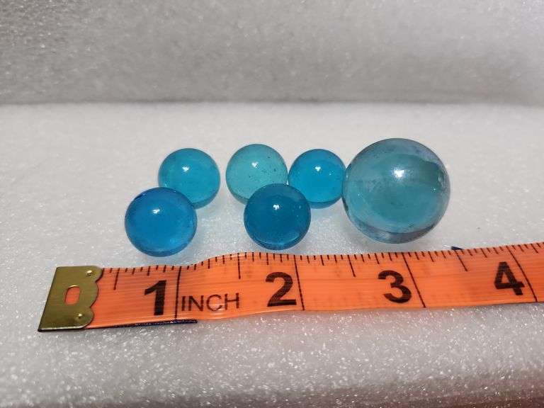 6 Vintage Light Blue Marbles One Is A Shooter Marble