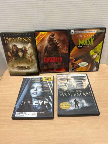 5 DVDs, Mixed Genres Including The Mask, Godzilla, The Eye, and More ...