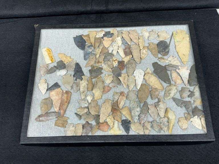 Framed Collection of Arrowheads and Stone Tools