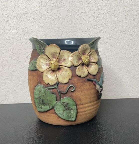 Patagonia Pottery Vase with Applied Floral Design – Signed & Dated 1992