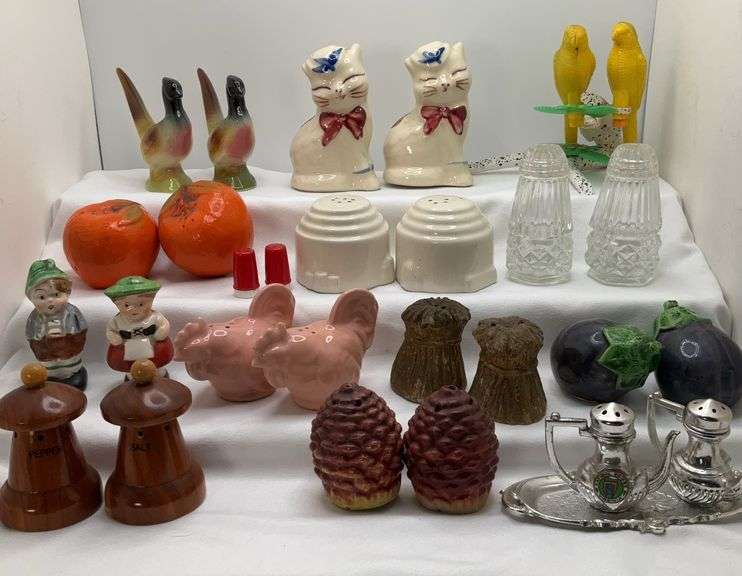 Vintage Salt and Pepper Shakers, Including Plums, Tea Pots, Roosters & More