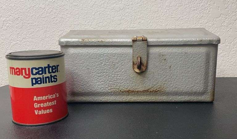 Vintage Fordson Tractor Metal Toolbox & Old Paint Can Bank