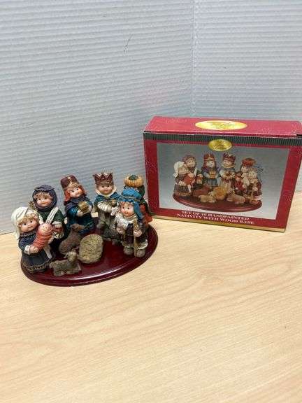 10 Hand-Painted Nativity Figures with Wood Base by Don Mechanic Enterprises