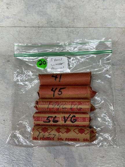 Five Rolls of Wheat Pennies