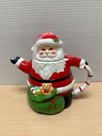 Santa Claus-Themed Ceramic teapot Jar With Removable Lid, Approx. 8 Inches