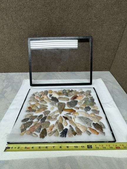 Framed Collection of Stone Arrowheads and Lithic Artifacts