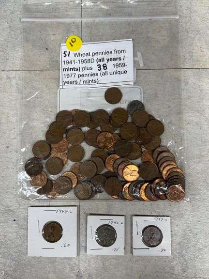44 Wheat Pennies (1909-1941) and 89 Additional Lincoln Pennies (1941-1977)