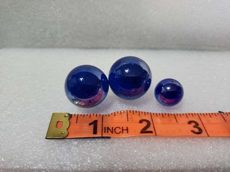 3 Cobalt Blue Marbles, Two Are Shooter Marbles