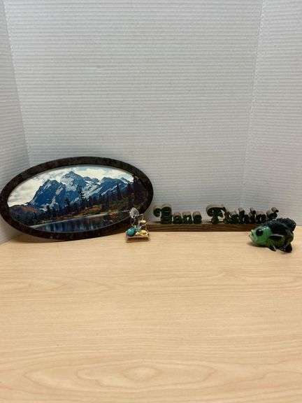 Fishing Figurines and Mountain Scene Decor Lot