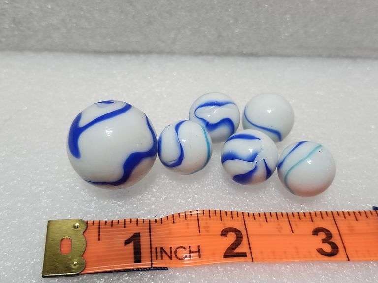 6 Vintage Blue/White Swirl Marble, One Is A Shooter