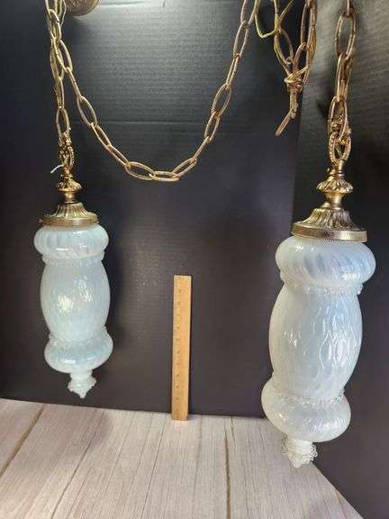 Hanging Hand Blown Opalescent Glass Pendant Lights with Brass Hardware