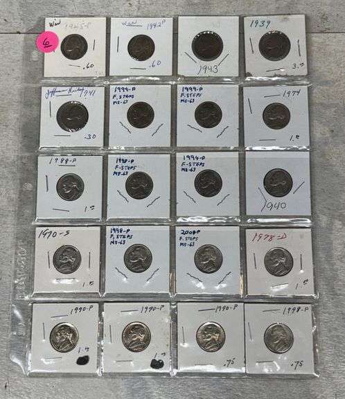 16 Jefferson Nickels with Various Dates and Mint Marks