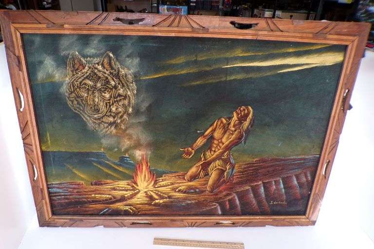 Vintage Ernesto Sanchez Framed Signed Velvet Painting