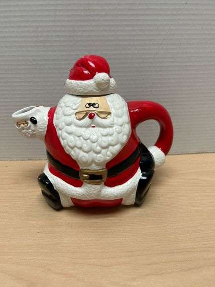 Santa Claus-Themed Ceramic Teapot with Lid, Marked ‘World Bazaar Inc.’ on Base