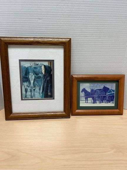 Framed Winter Scene Prints, Girl and Horses