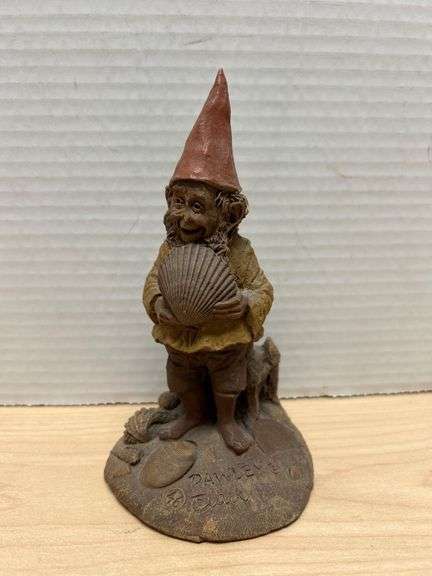 Figurine Signed ‘Dawley’ with Red Hat, Shell, and Natural Elements Theme