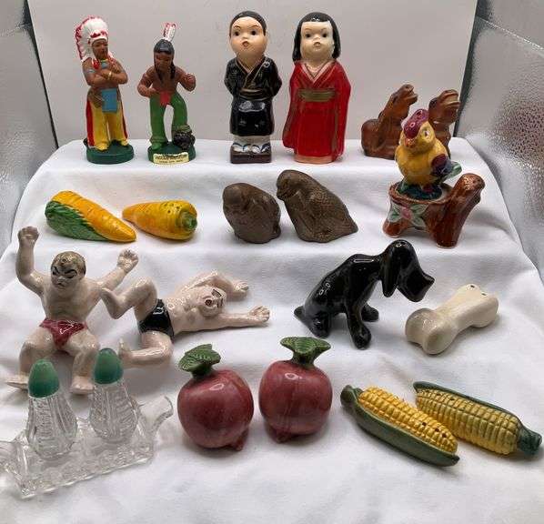 Vintage Salt and Pepper Shakers, Including Wrestlers, Food, Animals and More, Some Made in Japan