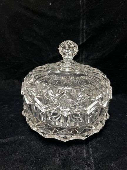 Vintage Lidded Crystal Candy Dish with Starburst Pattern