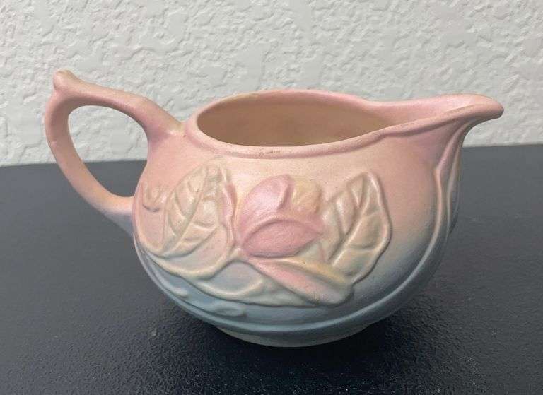 Hull Pottery Magnolia Creamer – Pink & Yellow Raised Floral – Hull Art USA – Vintage 1940s