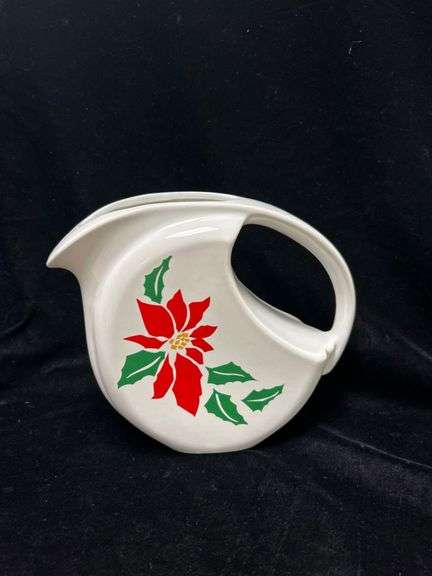 Vintage Napco Taiwan Ceramic Pitcher with Poinsettia Design, See Photos for Measurements