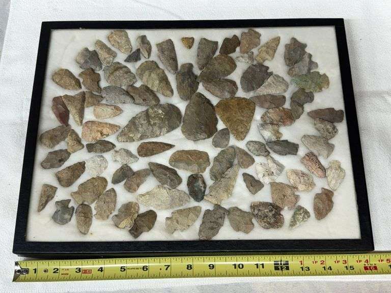 Framed Collection of Stone Arrowheads and Flakes