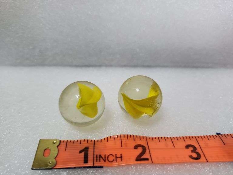 2 Vintage Yellow Cats Eye Shooter Marbles