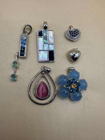 Lot of 7 Mixed Pendants – Silver-Tone, Gemstone & Inlay Styles (Some Lia Sophia)