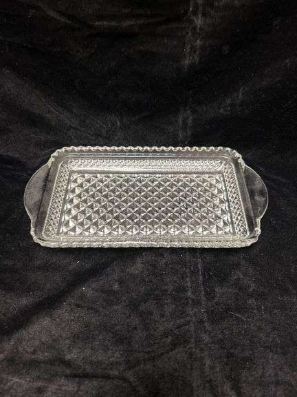 Rectangular Pressed Glass Serving Tray with Handles, 9 x 5 Inches